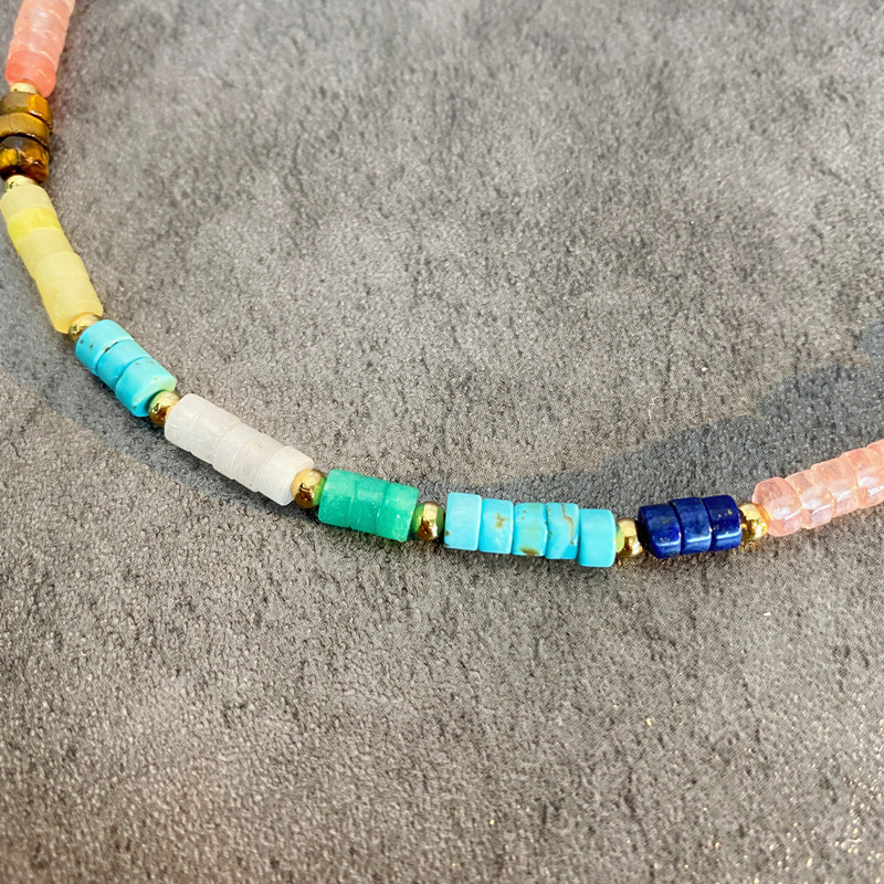 Colorful Candy Beads Necklace New Summer Fashion Natural Stone Lockbone Chain Geometric Pattern Jewelry Accessories For Women