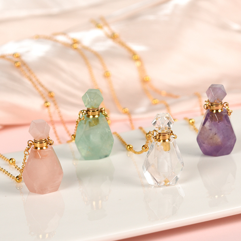 Multicolor Crystal Perfume Bottle Necklace Pendant Simple Personality Amethyst Geometric Pattern Rhodium Plated (Silver) Optional Styles Fashion Jewelry Accessories