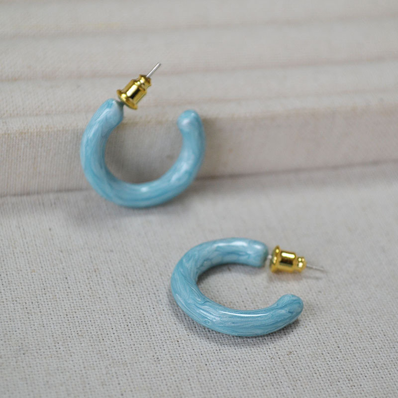 Fashionable Handmade Enamel Circle C-Shape 925 Silver Needle Trendy Earrings Women's Jewelry Accessories Geometric Pattern