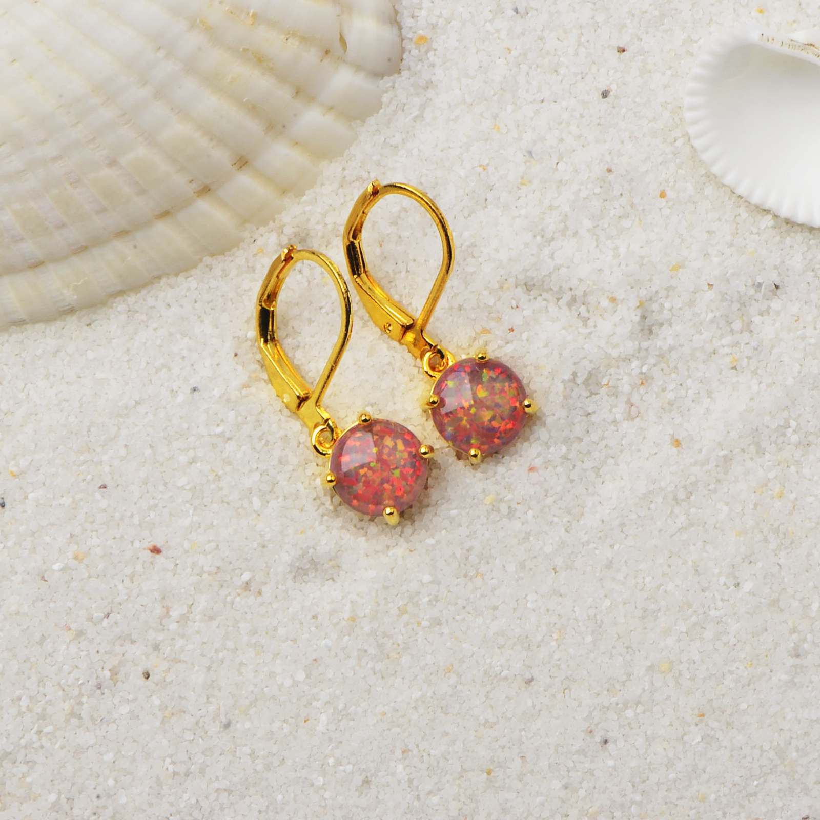 Simple Round Opal Earrings TikTok Ins  Style Jewelry Accessories Copper Material Holiday Style