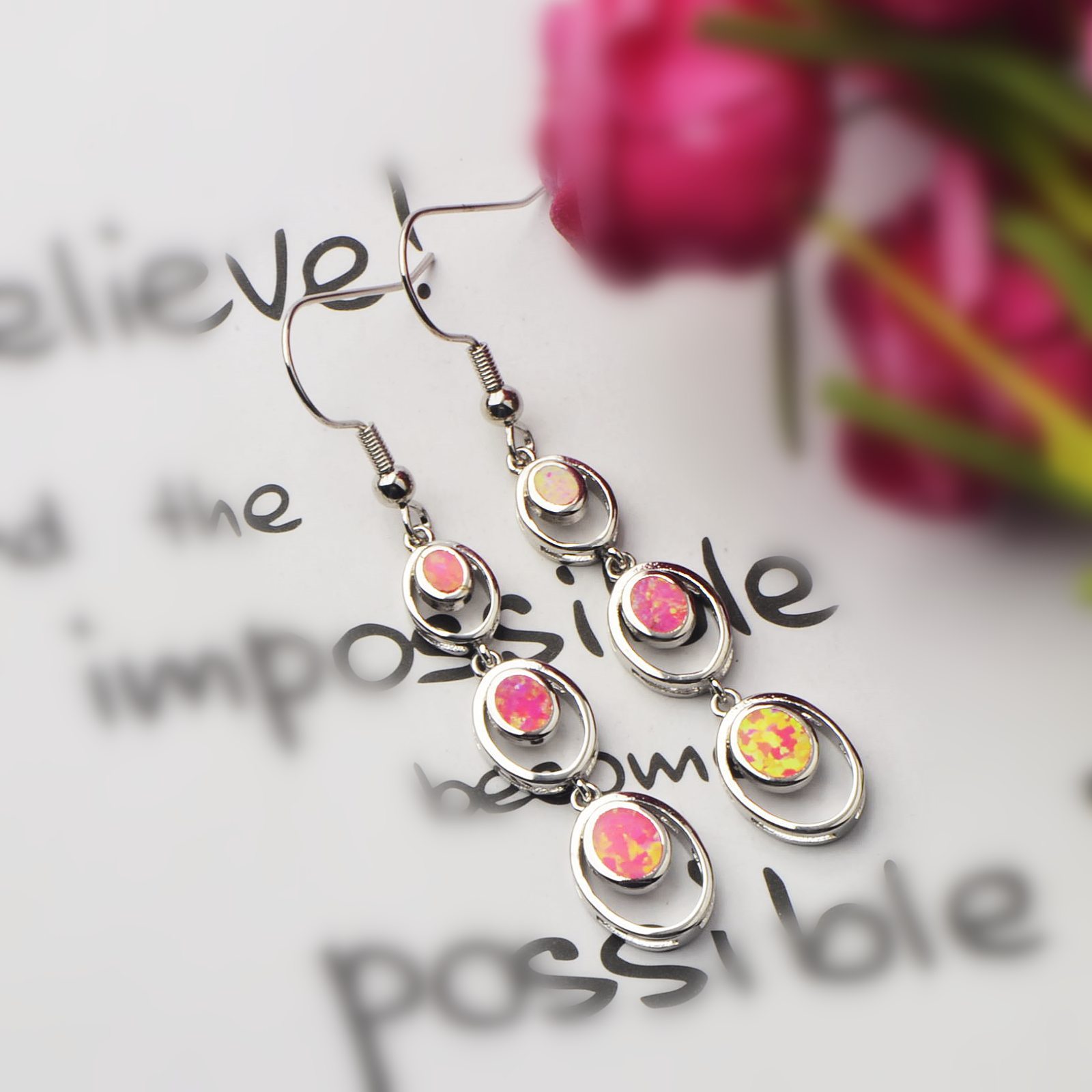 Simple Round Opal Dangle Earrings  Style TikTok Ins Fashion Peruvian Opal Drop Earrings Jewelry Accessories