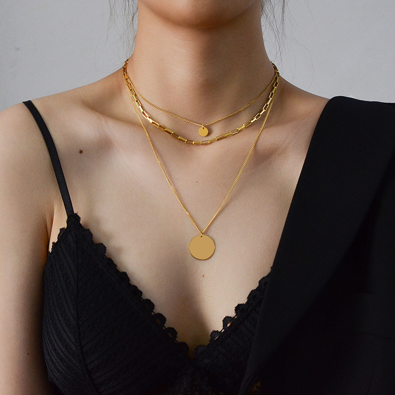 PVD Coated Real Gold Plated Geometric Titanium Steel Fashion Waterproof Non Tarnish Necklace