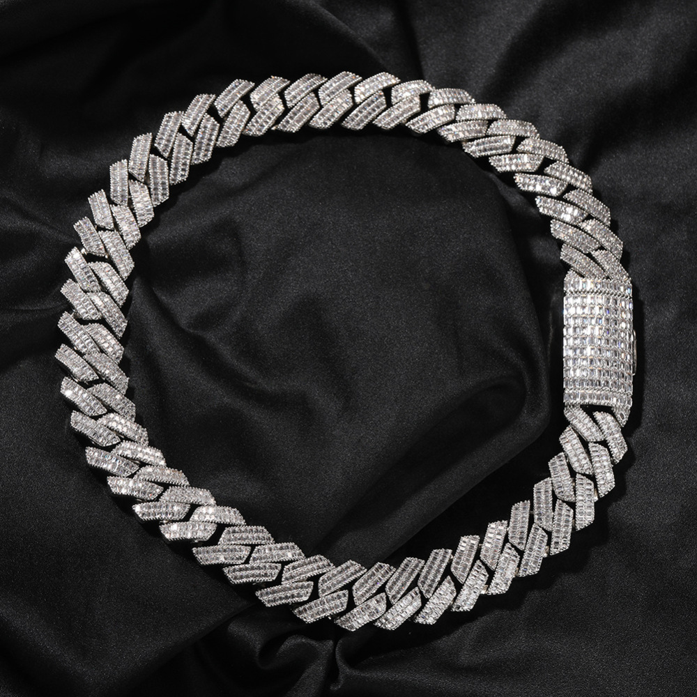 Men's Hip-Hop Necklace Double Row Zircon Fashion Domineering Flip Clasp Luxury Trendy Brand Geometric Pattern Color-Block Alloy Jewelry