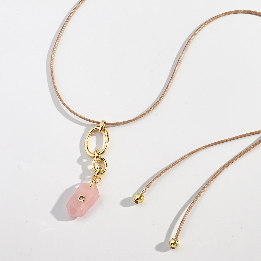 Natural Stone Micro-Set Zircon Hexagonal Pendant Necklace Women's Casual Vacation Style Stainless Steel And Crystal Chain