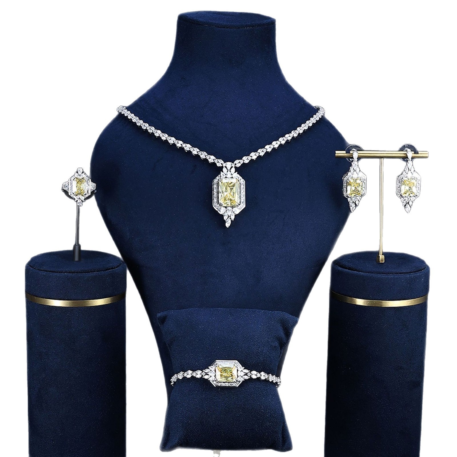 Exaggerated Wedding Jewelry Set Luxury Original Design Diamond Shape Necklace Bracelet Earrings Ring Couple Matching Accessories