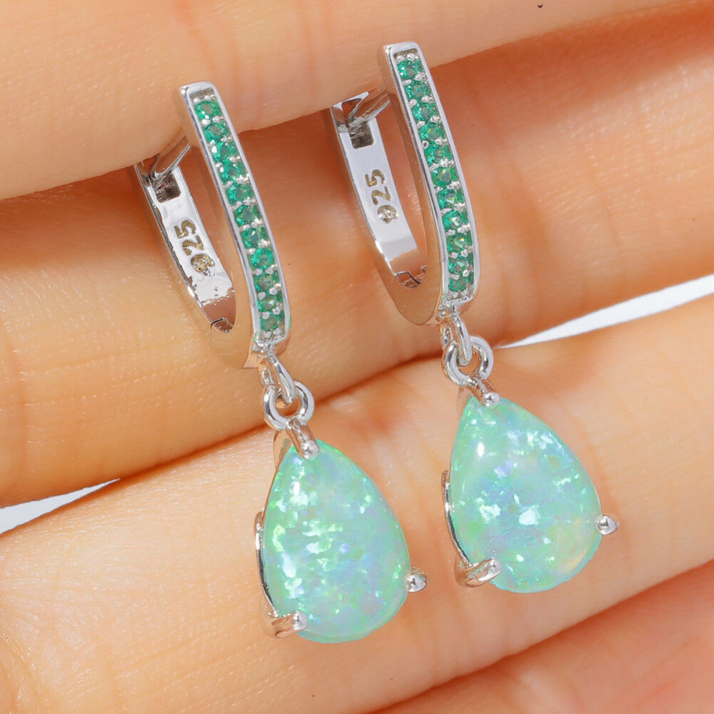 Green Teardrop Opal Women's Earrings  Style Jewelry Accessories Simple Geometric Pattern Copper Material