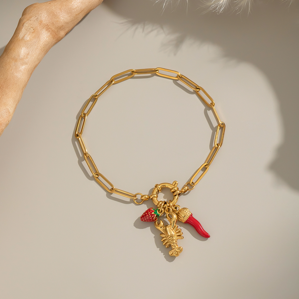 Vacation Beach Style Strawberry Pepper Lobster Bracelet DIY Jewelry Accessories Non-Fading Golden Polished Electroplated Stainless Steel