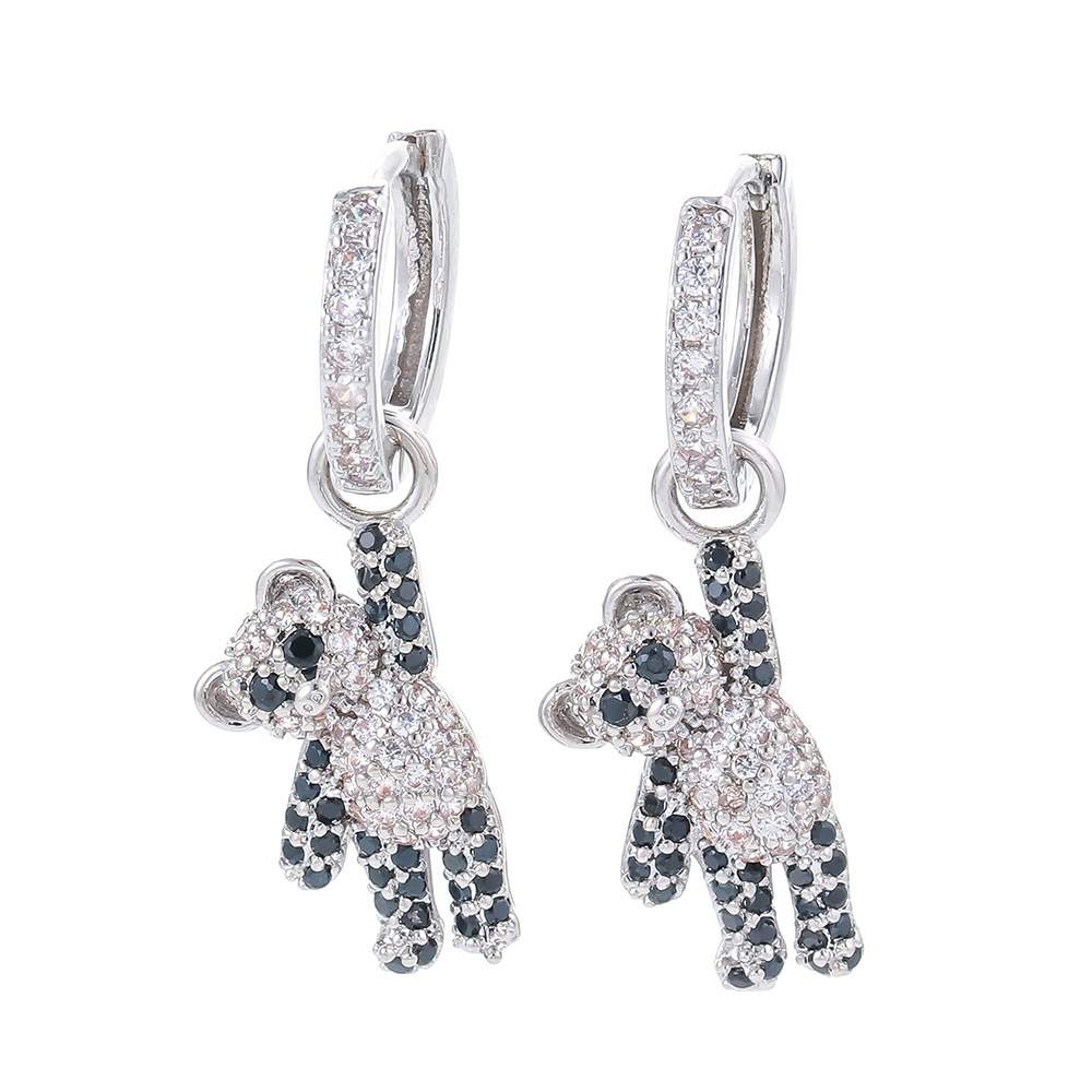 Fashion Bear Inlaid Zircon Copper Copper Earrings