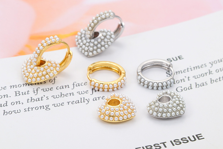 Fashion Heart Shape Copper Plating Artificial Pearls Earrings 1 Pair