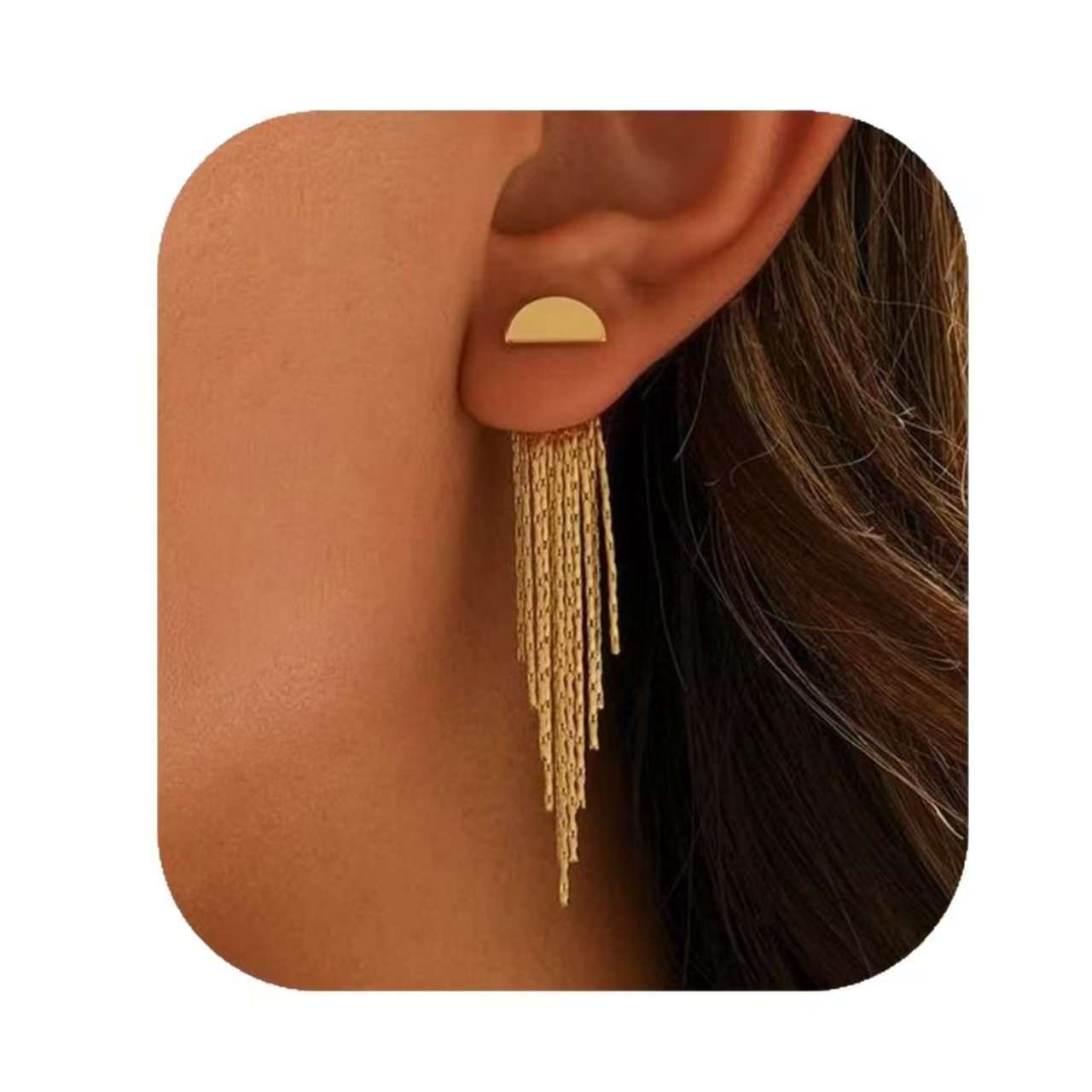 Geometric Dangle Earrings Gold Plated Brass Luxurious Lightweight Tassel Dipped Hoops For Women Fashion Jewelry Accessories