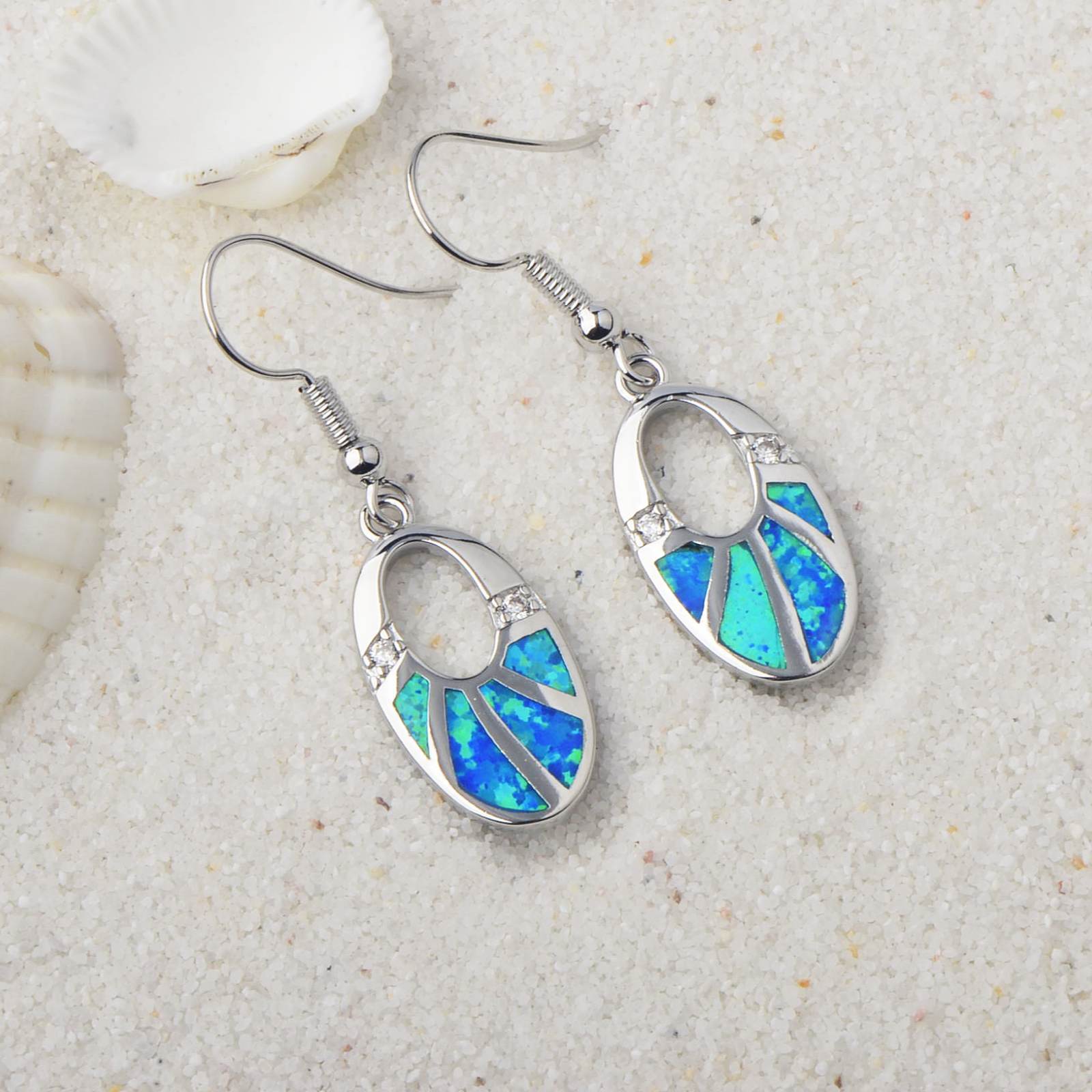 TikTok Ins Style Oval Opal European Amber European Fashion Drop Earrings Copper Material Holiday Style Jewelry Accessories