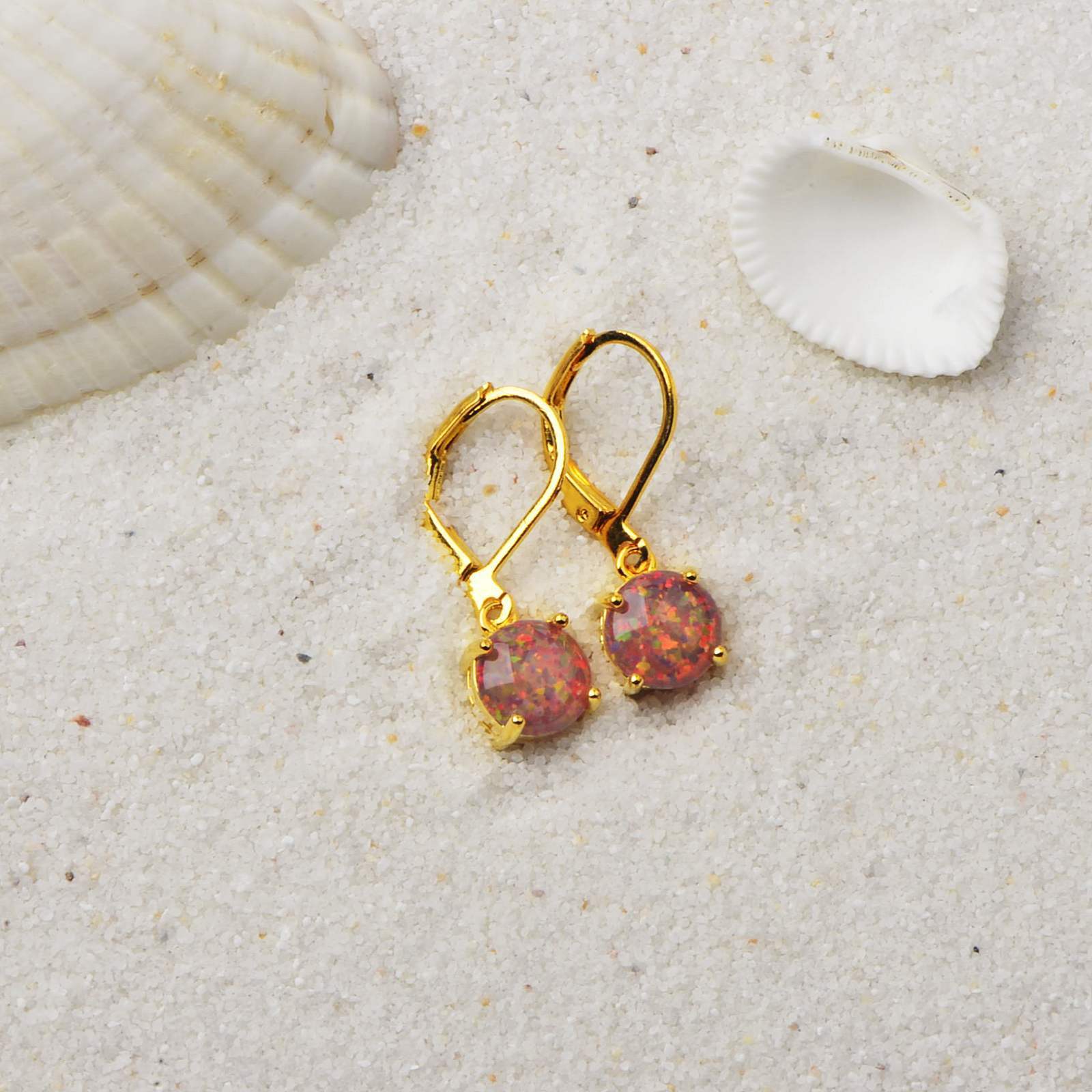 Simple Round Opal Earrings TikTok Ins  Style Jewelry Accessories Copper Material Holiday Style