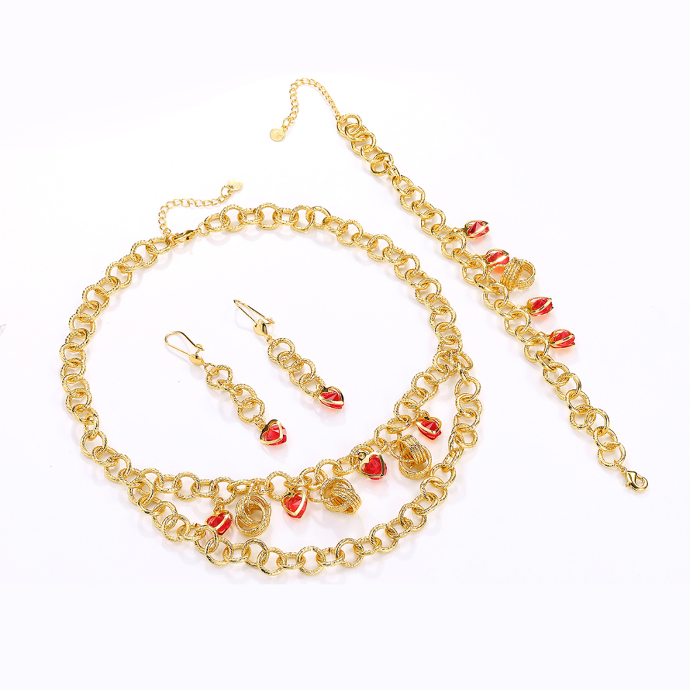 3-piece Set Copper Material Vintage Elegant Exquisite Red Women's Earrings Bracelet Pendant Wedding Banquet Jewelry Accessories