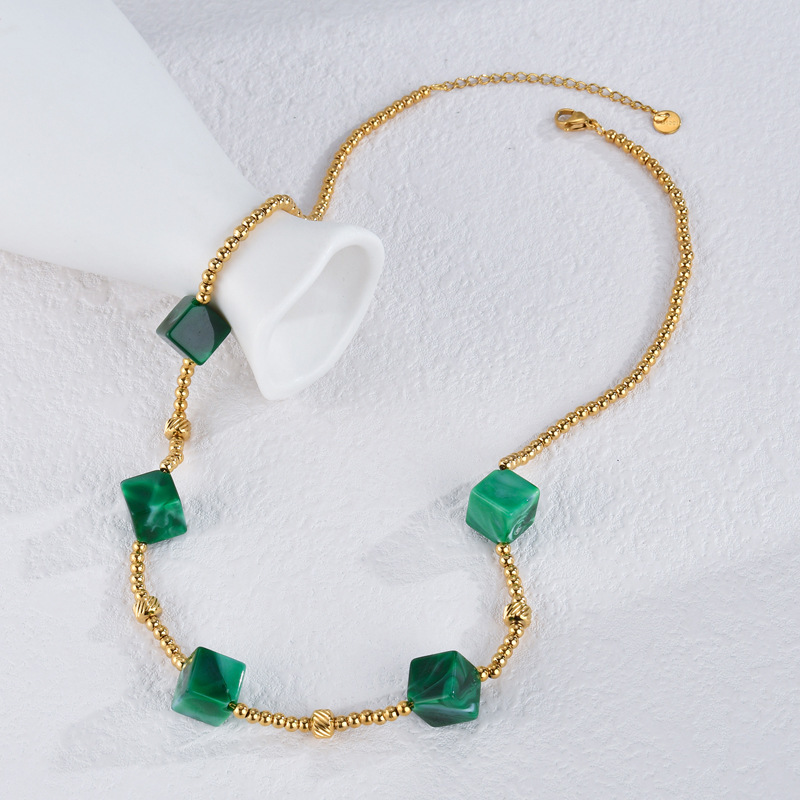 Bohemian Style Geometric Pattern Geometric Block Necklace New Retro High-end 304 Stainless Steel Titanium Steel Women's Jewelry Accessories