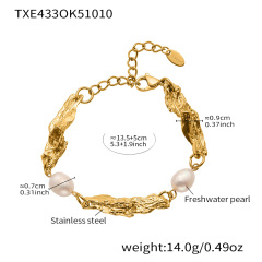 TXE433-Deluxe Pearl Gold Bracelet 13.5+5cm
