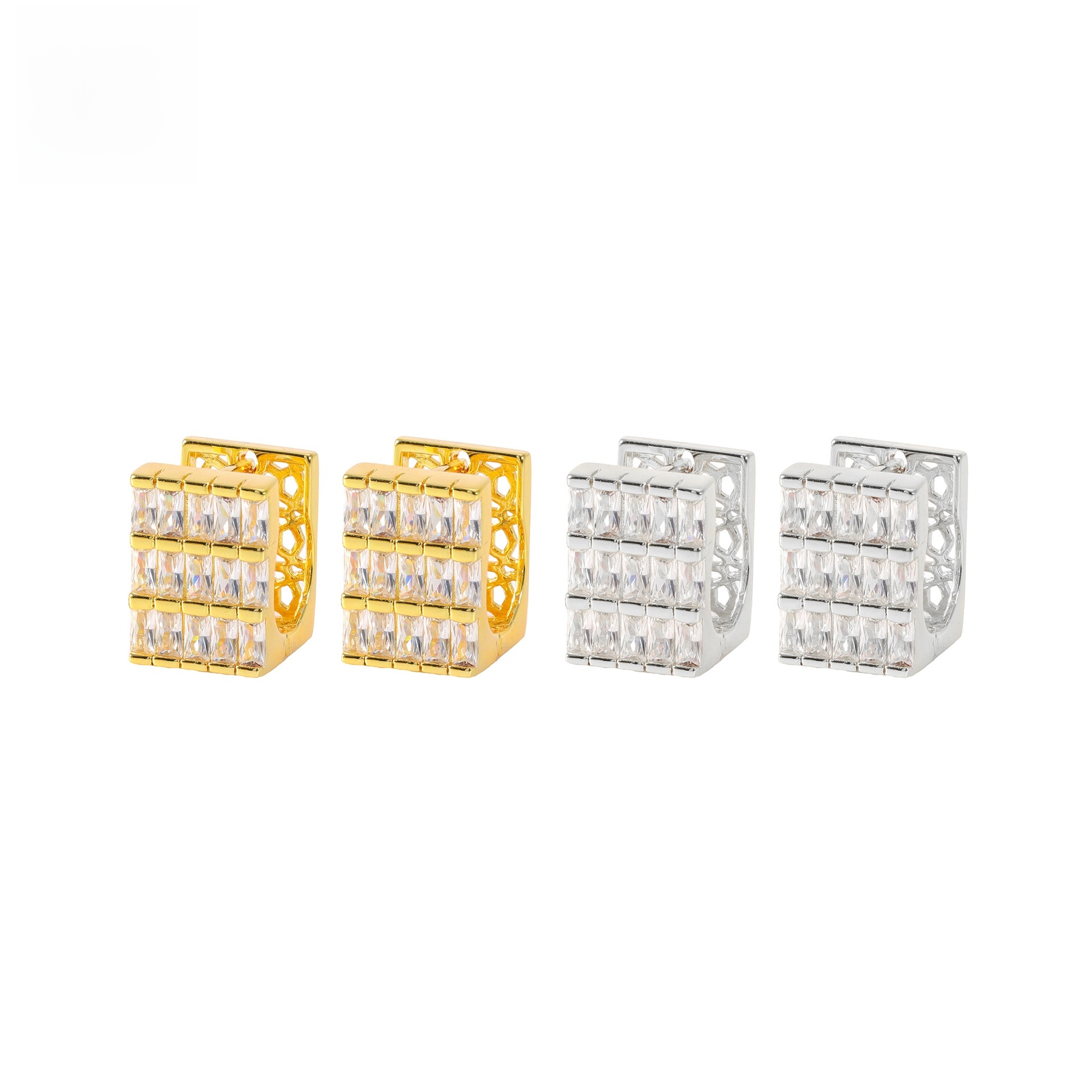 Elegant Geometric Pattern Zircon Earrings Colorful Square Heavy Work Gold Plated Luxury Women's Fashion Jewelry Accessories