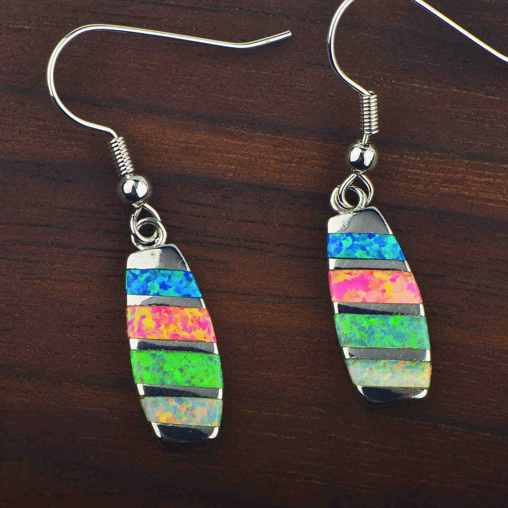 Colorful Women's Opal Long Rectangle Simple Style Jewelry Earrings Fashionable TikTok Ins European Style Jewelry Accessories