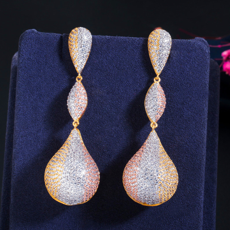 1 Pair Classic Style Geometric Inlay Copper Gem Drop Earrings