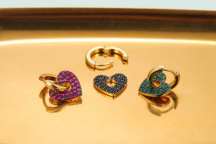 Wholesale Jewelry Micro-inlaid Zircon Heart Color Diamond Copper Earrings Nihaojewelry