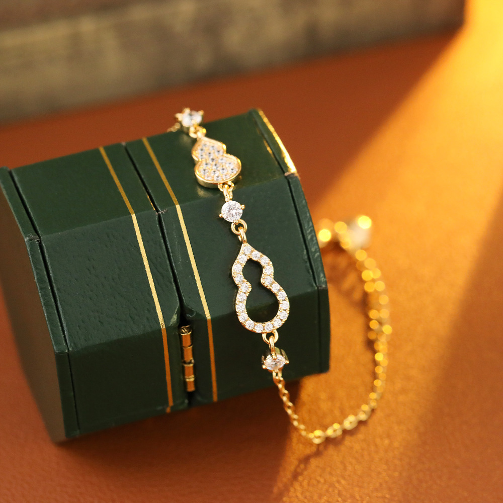 Simple Double Gourd Diamond Embedded Bracelet For Women Trendy Minimalist Ins Style Bracelet Ethnicity Accessories Live Broadcast Bestseller