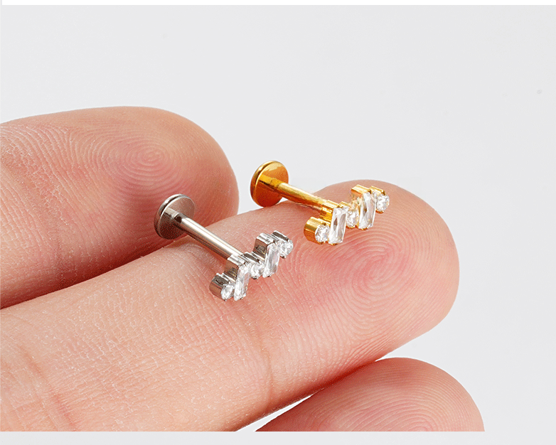 Titanium Alloy F136 Round And Square Diamond Stud Earrings G23 Women Piercing Tongue Lip Ring Geometric Pattern Wedding Birthday