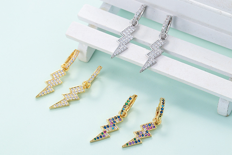 Fashion Color Zircon Lightning Copper Earrings