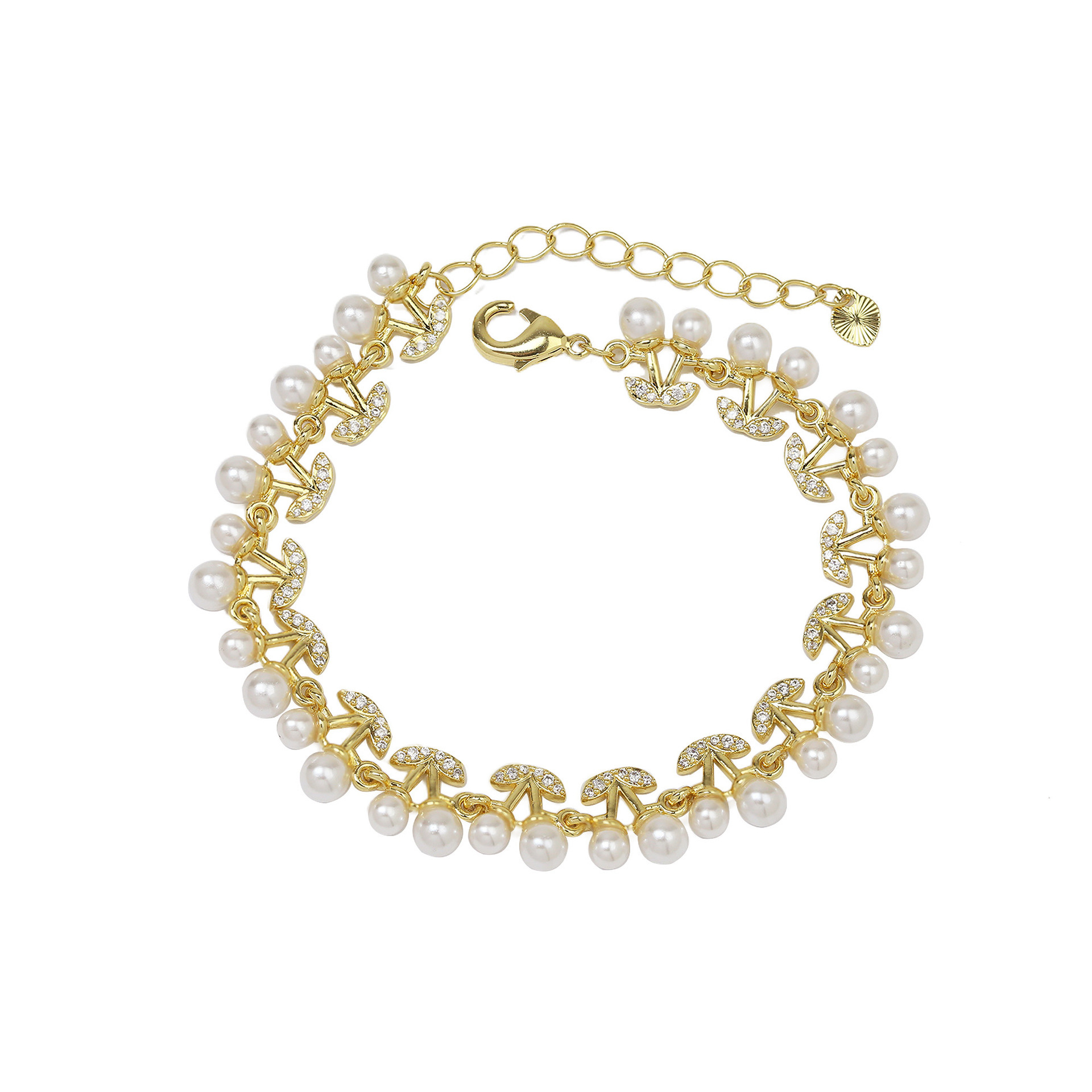 Fashionable Red Cherry Pearl Bracelet For Women High-End Brass Electroplated Jewelry Trendy Ins Style Fruit Series Accessory