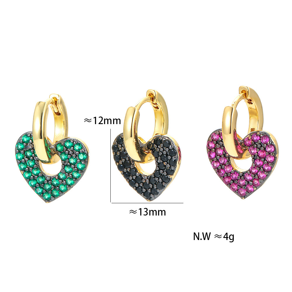 Wholesale Jewelry Micro-inlaid Zircon Heart Color Diamond Copper Earrings Nihaojewelry