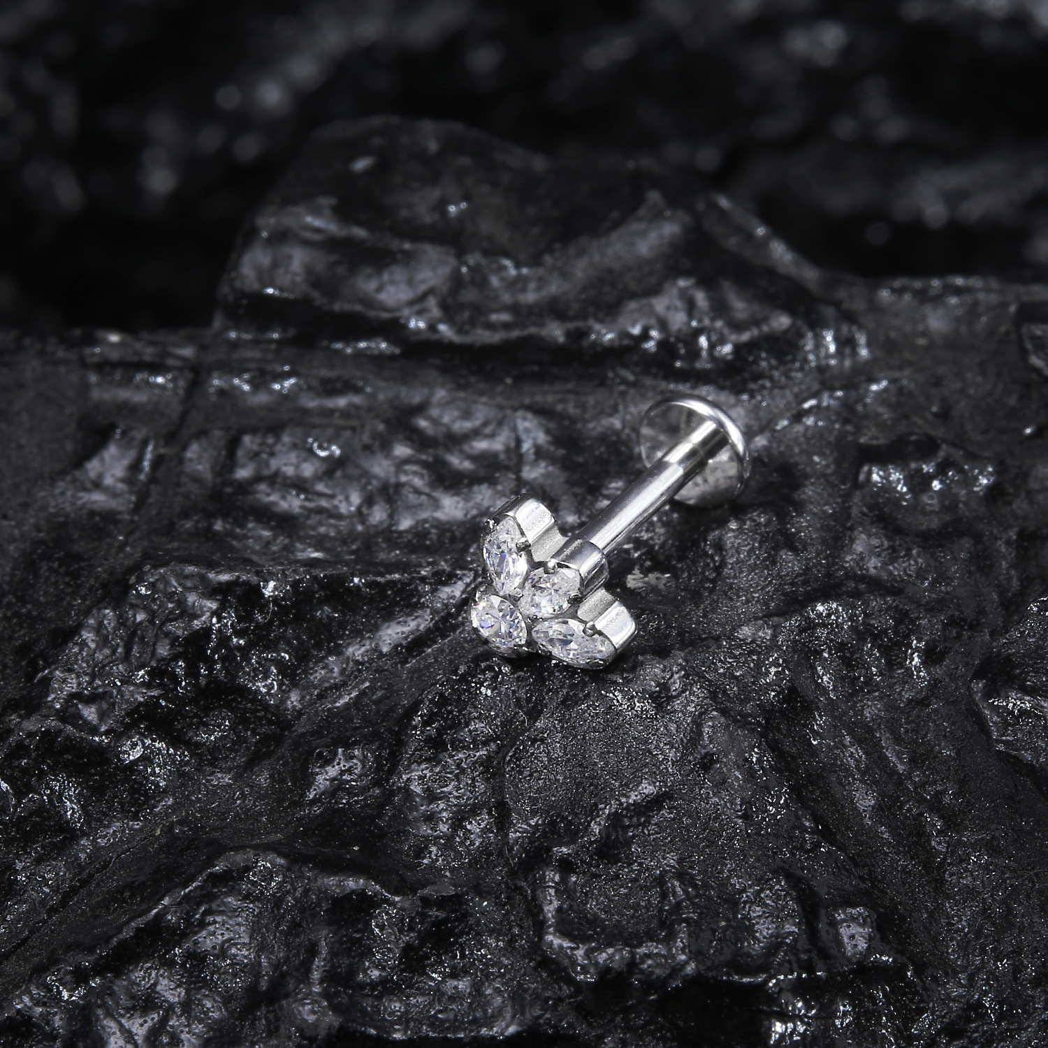 G23 Titanium Material Zircon Threaded Flat Back Earrings Ear Bone Stud Nose Stud Polished Piercing Jewelry Ear Accessories