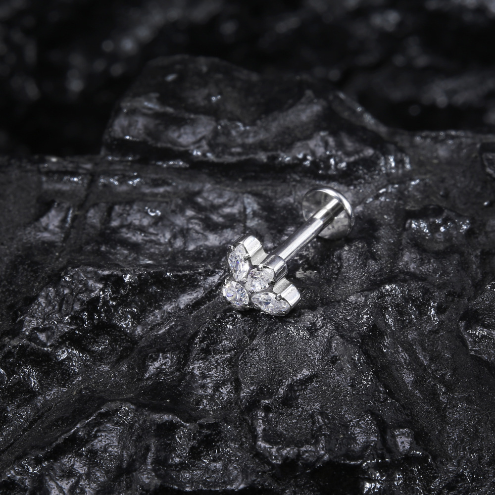 G23 Titanium Material Zircon Threaded Flat Back Earrings Ear Bone Stud Nose Stud Polished Piercing Jewelry Ear Accessories