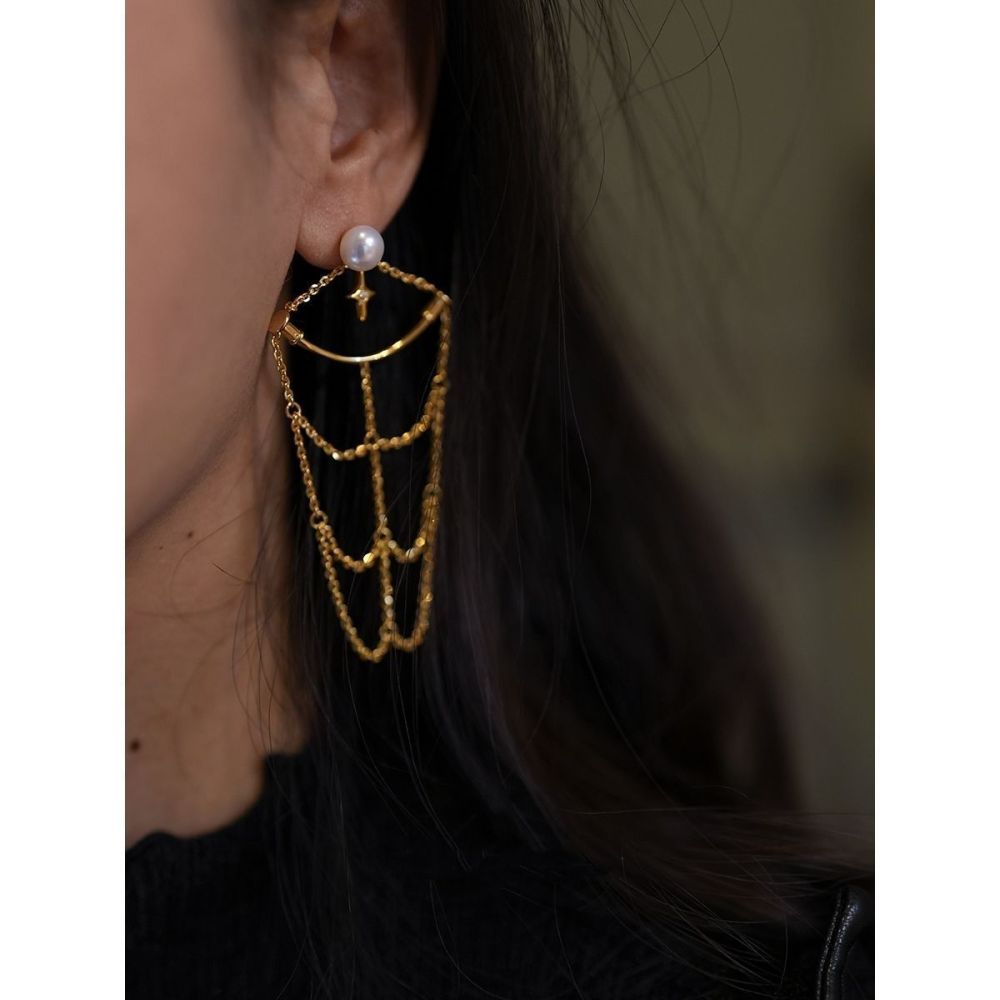 Original Design Net Starlight Pearl Gold Plated Earrings Women's Elegant High-End Feel New Style Fashion Jewelry Accessories