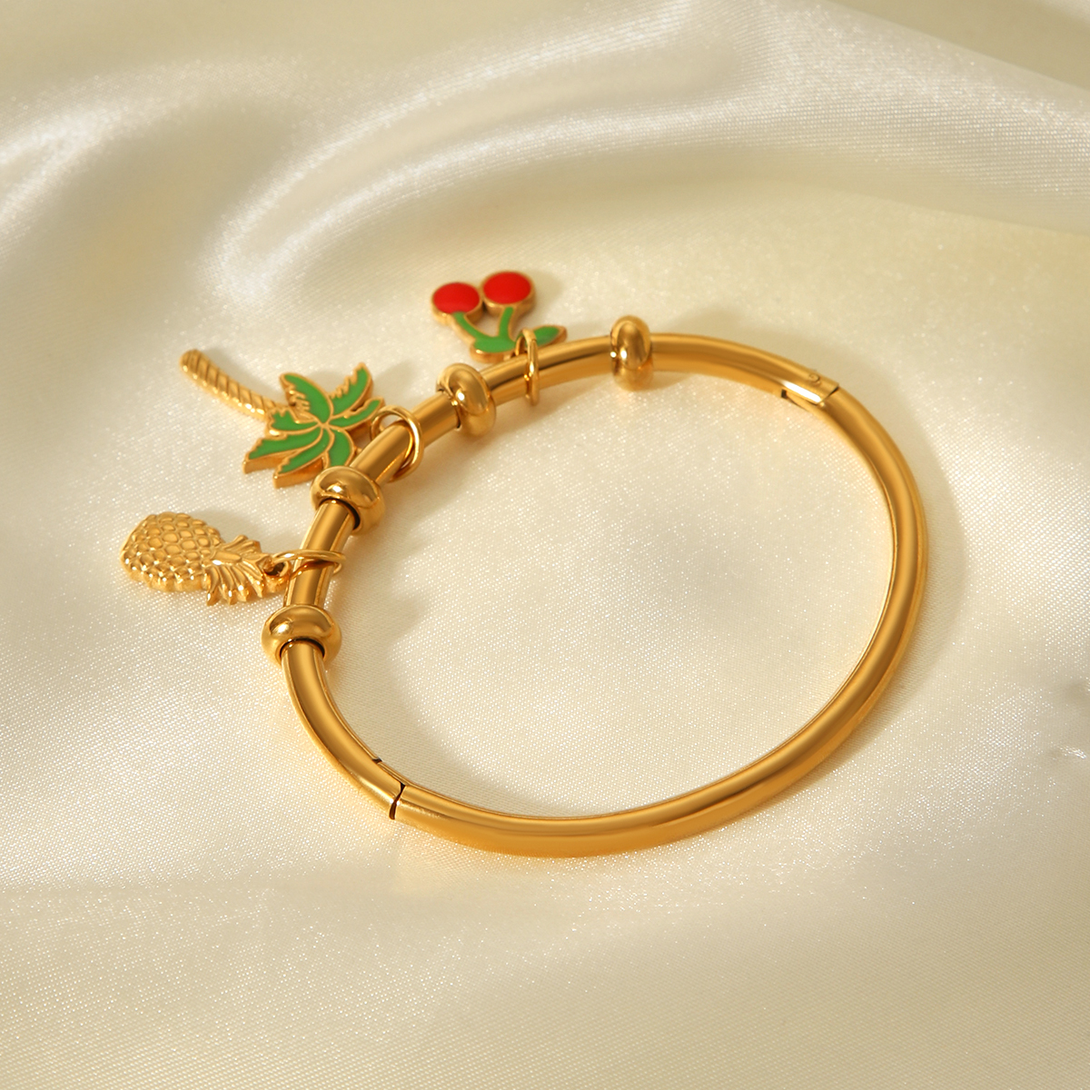 Jewelry Cherry Coconut Tree Pineapple DIY Pendant 18k Gold Stainless Steel Bracelet Niche Titanium Steel Hand Accessories