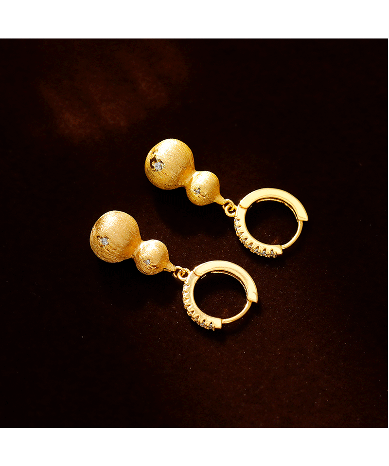 Gold Plated Copper Gourd Pendant Earrings Women's Luxury Style Dangle Earrings Fashionable Trendy Female Jewelry Accessories