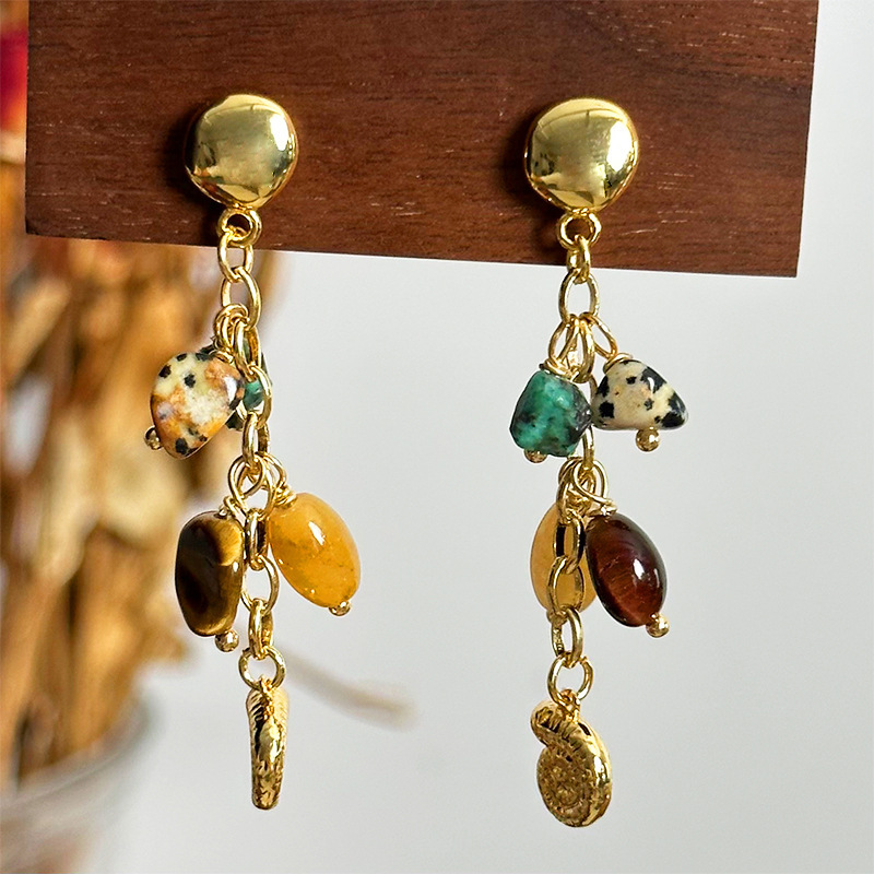 Colorful Natural Stone Earrings Casual Beach Snail Fashion Trendy Hoop Earrings Women's Jewelry Accessories