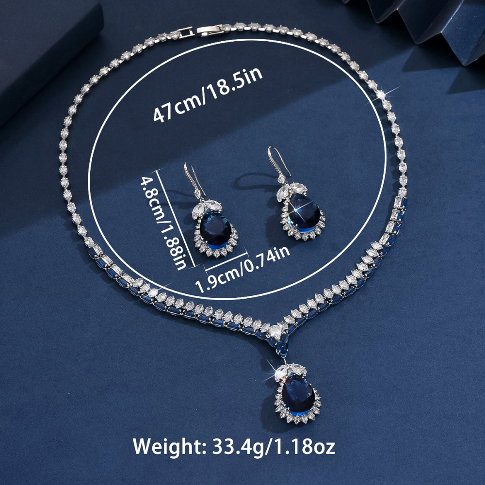 Elegant Blue Drop Pendant Earrings And Necklace Wedding Jewelry Set For Women Fashionable Bridal Accessories With Zirconia