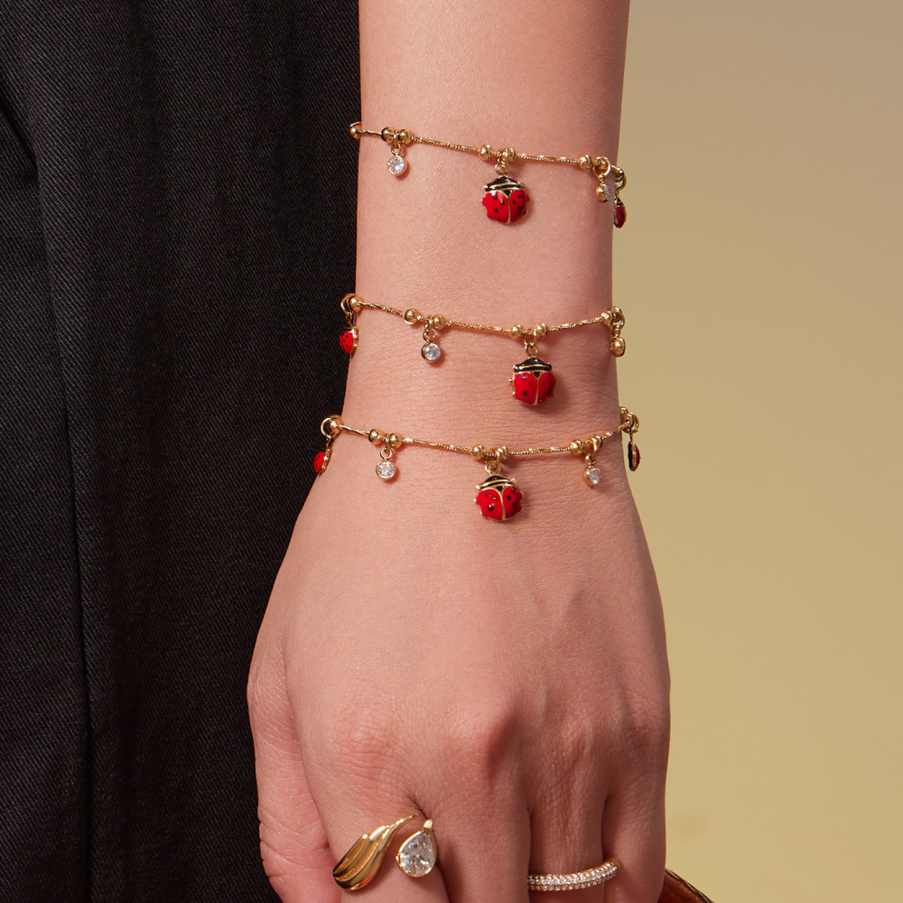 304 Stainless Steel DIY Multi Pendant Necklace Bracelet Ladybug Zircon Jewelry Accessories Geometric Vacuum Plating