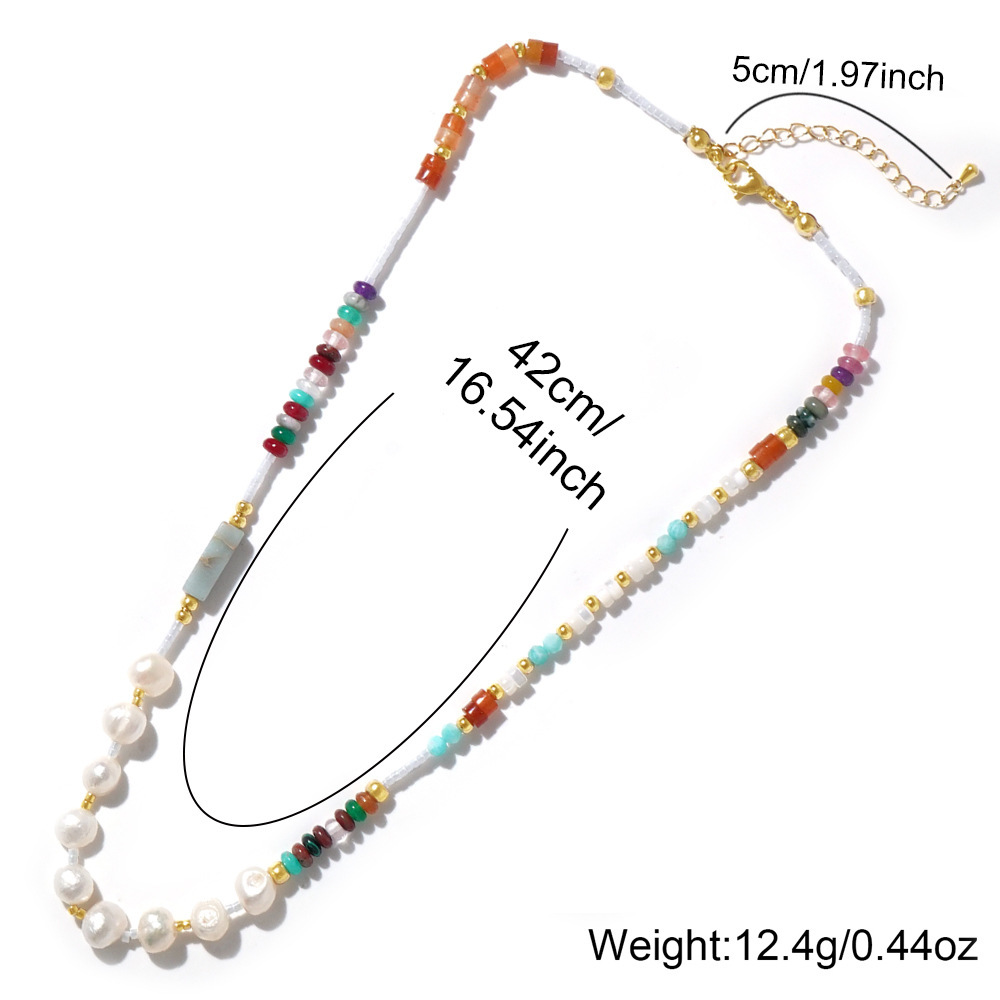 Multi-color Natural Stone Stitching Freshwater Pearl Necklace Ladies Lightweight Accessories Casual