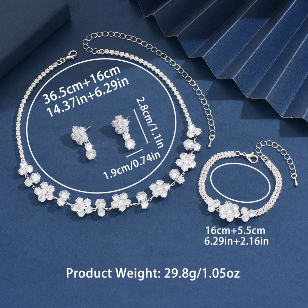 Elegant Simple Middle East Zircon Jewelry Set Four Claw Necklace Earrings Bracelet Bride Atmosphere Wedding Accessories