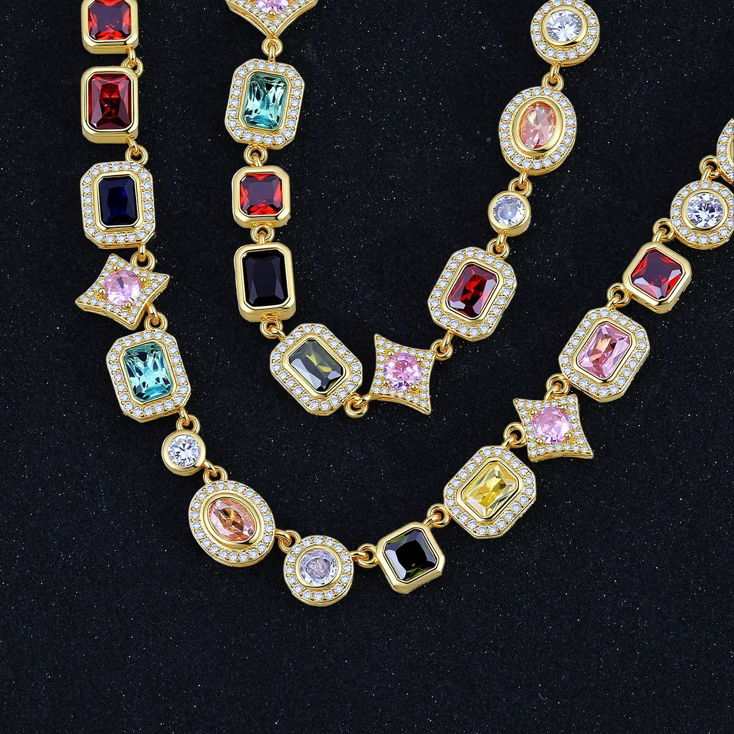 Colorful Gemstone Geometric Adjustable Women's Luxury Necklace Jewelry Hip Hop Dopamine Fashion Ins Diamond Embedded Light