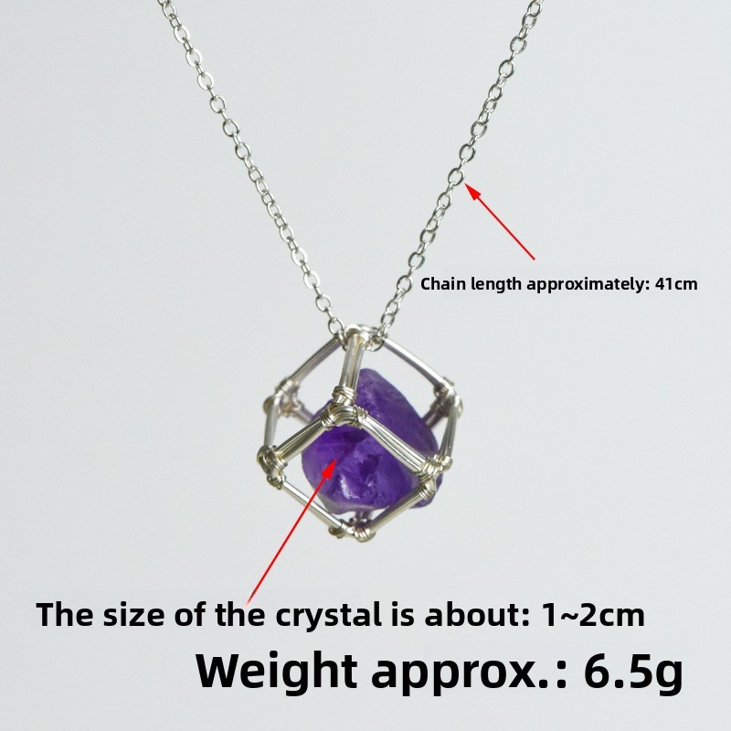 Natural Crystal Raw Stone Pendant Spiral Geometric Pattern Rhodium Plated (Silver) European Style Sugar Powder Purple Yellow Crystal Irregular Stone Necklace Accessories