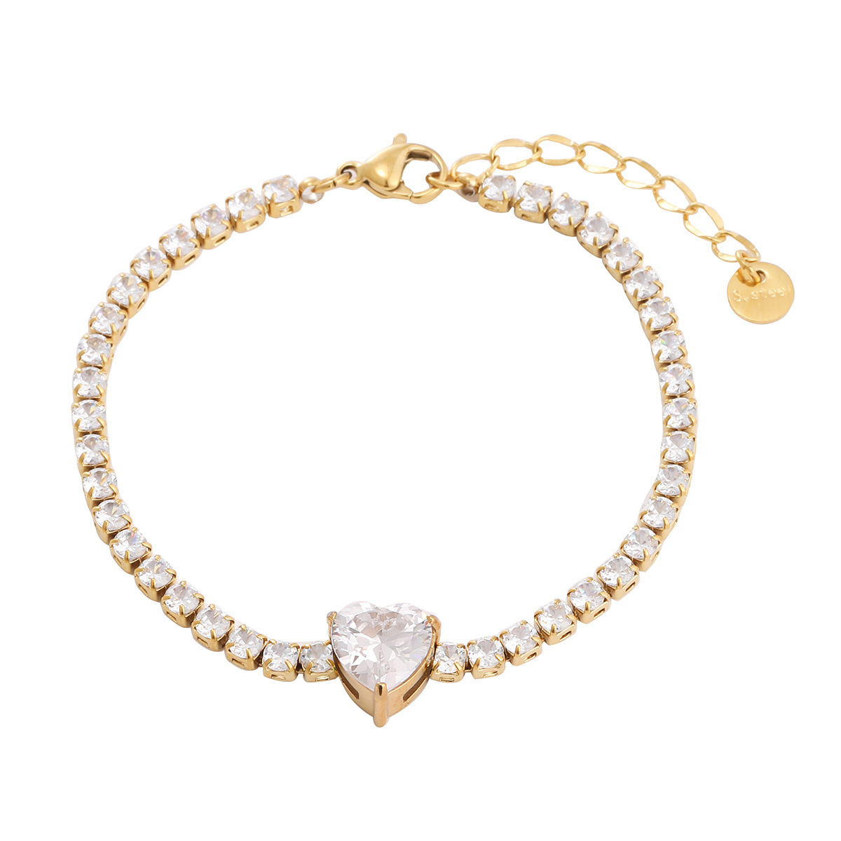 PVD Coated Real Gold Plated Heart Shape 304 Stainless Steel Simple Style Classic Style Waterproof Non Tarnish Bracelets