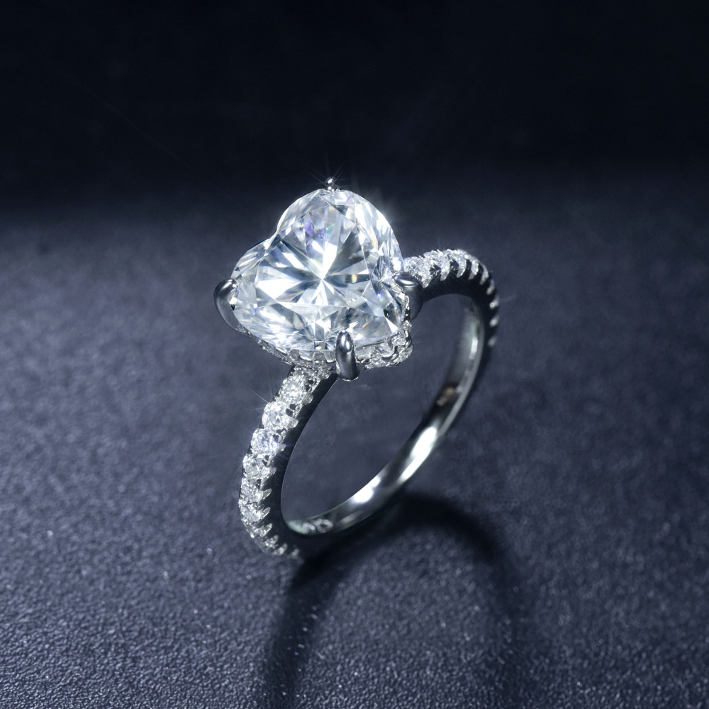 925 Sterling Silver Moissanite Geometric Rings GRA Certificate