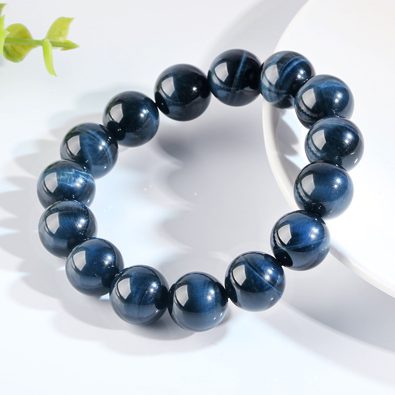 Natural Blue Tiger Eye Stone Bracelet High Quality Wood Chalcedony Lightning Pattern Simple Versatile Bracelet Donghai Gemstone
