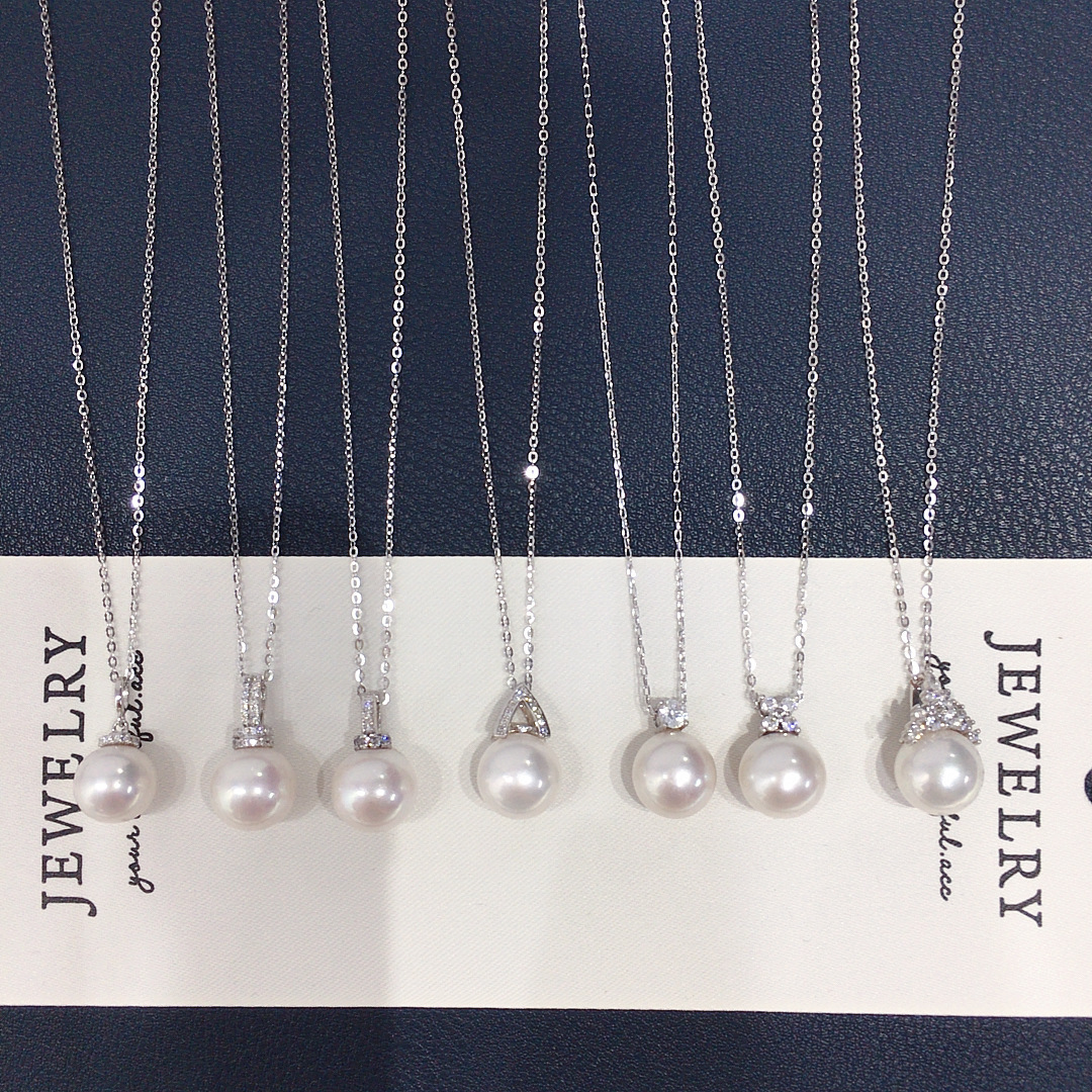 Natural Freshwater Pearl Necklace Single Bead Perfect Round Aurora Pearl Pendant S925 Sterling Silver Clavicle Chain Women's Style White