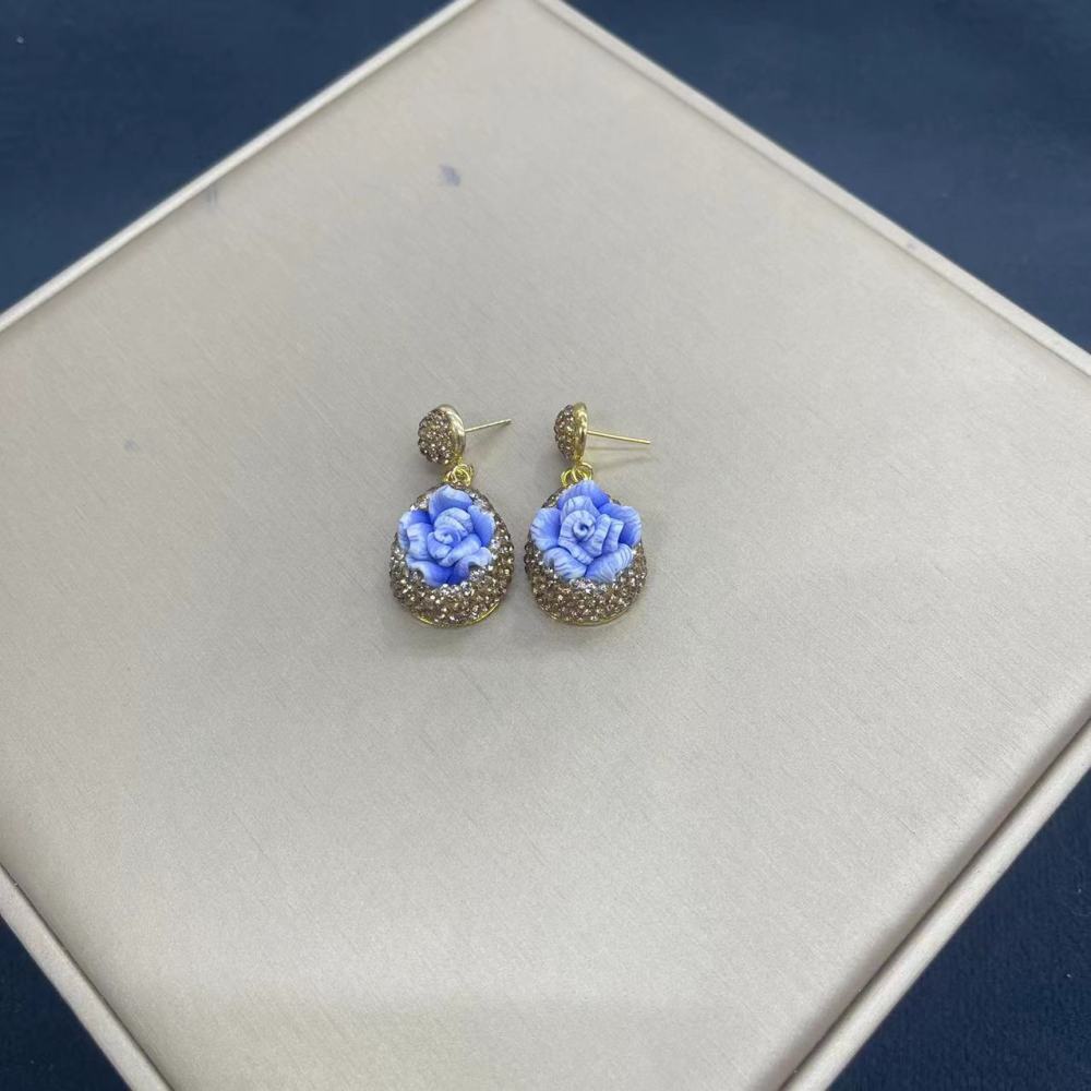 New Soft Clay Flower Inlay Three-Piece Set Personalized Lapis Rose Flower Mid-Aged High-End Feeling Jewelry Accessories