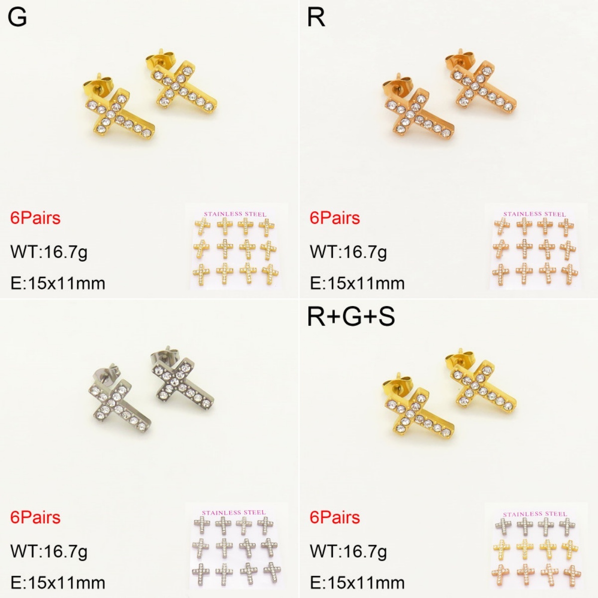 INS New  Fashion Titanium Steel Cross Stud Earrings Women's 18K Gold Stainless Steel Religious Earrings Earrings Niche Design High Earrings