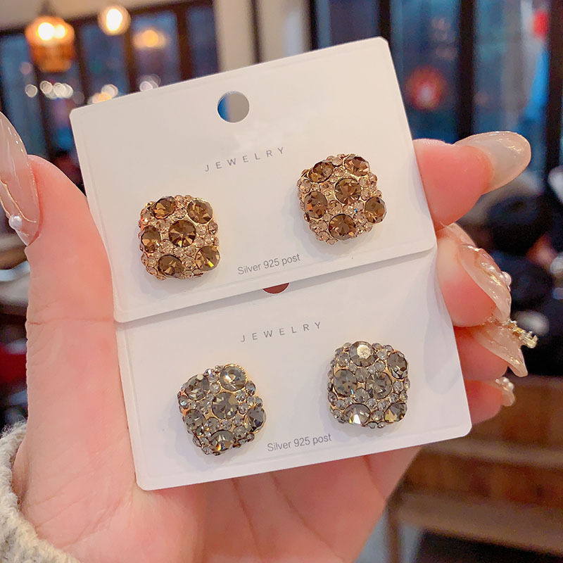 Fashionable S925 Silver Needle Square Stud Earrings Versatile Trendy Geometric Pattern Women's Jewelry Earring Accessories