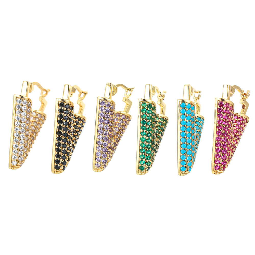 Nihaojewelry Wholesale Jewelry Colored Micro-inlaid Zircon Inverted Triangle Copper Earrings