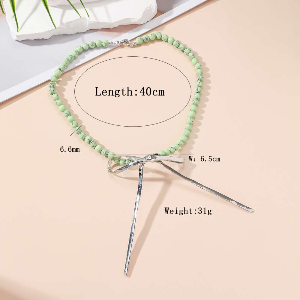 Suitable For Spring And Summer Season Metal Bowknot Collarbone Chain Black Line Turquoise Beaded Necklace Women's Jewelry Accessories