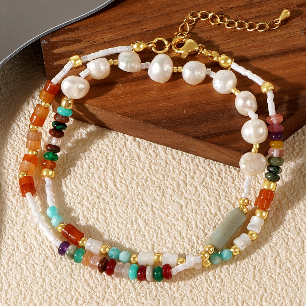 Multi-color Natural Stone Stitching Freshwater Pearl Necklace Ladies Lightweight Accessories Casual